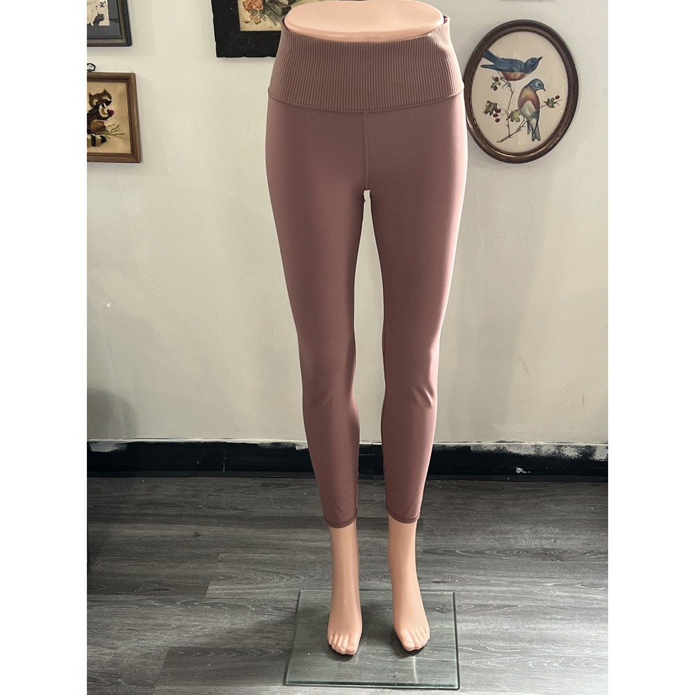 Vuori Ribbed High Rise Performance Leggings Dusty Rose Mauve Size S